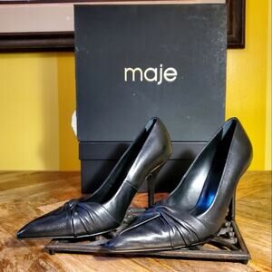 NWT Maje Fabulous Black Leather Pump, FR 37 / US 6-6.5